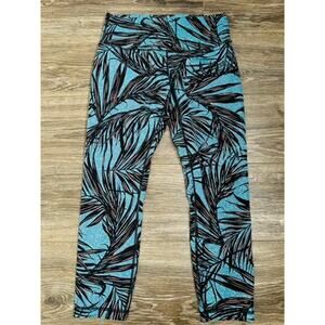 Lululemon Tight Stuff Tight size 10 Cropped Palm Lace Tofino Teal Multi